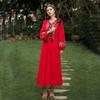 Vestido Estilo Étnico Yunnan Algodón y Lino Bordado Falda Blanca Vacaciones Falda Larga Viaje a Dali Casual Falda Roja Ropa de Mujer Venta al por Mayor