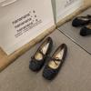 Sapatilhas de Pele Francesas para Roupas de Exterior Femininas Novo Estilo Outono e Inverno 2025 Sapatos de Ballet Mary Jane com Laço para Saias Sapatos de Festa
