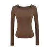 Atacado de Roupas Femininas Transfronteiriças Estilo Europeu e Americano Cor Lisa Slim Fit Versátil Camiseta Básica Design Camada Dupla Falsa Camiseta de Manga Longa
