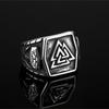 Jóias europeias e americanas por atacado anel de aço titânio masculino retrô logotipo triângulo Viking hip hop aço inoxidável anel personalizado