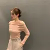 Chique coreano coleção nova de início de outono: top de tricô elegante e justo de um ombro só com mangas compridas para mulheres, estilo 19980