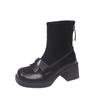 Botas Curtas Estilosas Retrô de Salto Grosso para Mulheres 2025 Novas Sapatos Femininos de Salto Alto para Mulheres Baixas para Combinar com Saias Botas Martin