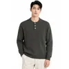Suéter de punto acanalado vertical con cuello Henley para hombre estilo Old Money, top de manga larga de corte relajado, ropa casual para hombre, adecuado para el trabajo o como capa base.
