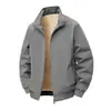Jaqueta masculina em estoque para primavera e outono, gola alta, estilo workwear, espessada, cor sólida, corte solto, à prova de vento, para homens de meia-idade e jovens, vestuário esportivo externo