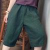 Pantalones Rectos de Algodón y Lino con Cintura Elástica Estilo Vintage para Mujer, Verano Sueltos Tallas Grandes Casual Adelgazantes Personalidad Pantalones de Cinco Puntos