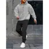 Conjunto de 2 piezas para hombre de sudaderas de manga larga y pantalones de chándal con estampado de letras retro negro para correr en invierno