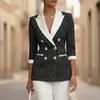 2026 Roupas Femininas Transfronteiriças Europeias e Americanas Listras Finas Preto e Branco Color Blocking Lapela Dupla-face Manga Três Quartos Jaqueta de Terno