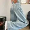 Jeans de Pierna Ancha Azul Claro para Mujer Primavera y Otoño 2025 Nuevos Bordados Cintura Alta Edición Estrecha Pantalones Rectos Pequeños para Hombre