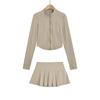 Traje de protección solar de verano para mujer Spice Girls Cuello vertical Delgado Ropa de Yoga Chaqueta cárdigan de manga larga Falda plisada deportiva de seda helada