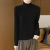 Camiseta básica de color liso para mujer, cuello semi-alto, forrada de polar, corte ajustado, cálida, de manga larga, tejido de punto para otoño e invierno