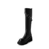 Chica dulce y genial~ Botas de jinete de cuero de plena flor, con plataforma gruesa, que aumentan la altura, detalles de hebilla, tacón medio 2026, punta redonda, cuero genuino, botas de caña alta