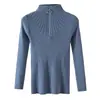 Camada Base Outono Inverno Feminina Gola Meia Alta Zíper Branco Malha Roupa Íntima Slim Fit Tricô Retrô Americano Preto