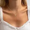 Celebridade da Internet Simples Corrente Fina de Contas de Aço Inoxidável Colar Dupla Camada para Mulheres, Colar com Pingente de Cruz Joias