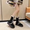 Botas de neve femininas de cano médio, inverno 2024, novas botas, pelúcia plus, algodão para neve, sola grossa, forro de lã, sapatos de algodão quente