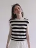 2026 Moderna Versátil Manga Corta Mujer Holgada Adelgazante Fina Rayas Tejido Camisa Top de Nicho 10651