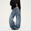 Jeans punk de estilo retro americano con remaches, unisex, pierna ancha, corte holgado, diseño de pierna curva, adecuados para primavera y otoño, estilo de pareja moderno