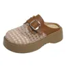 Hebilla de Cinturón Calada Tejida Zapatillas de Media Punta Cerradas para Mujer, Uso Exterior de Verano, Sandalias Transpirables de Malla con Suela Gruesa Slip-On