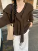 Toma Real de Shawl Coreano Suave y Sedoso de Otoño e Invierno Cuello en V Conjunto de Dos Piezas Tejido Tejido Engrosado Top Base 90378