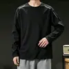 [Essencial de Outono] Camiseta Masculina Lisa Versátil de Corte Solto com Gola Redonda e Manga Longa, Top Casual Tendência de Marca para Outono