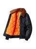 Chaqueta Bomber Ruda de Otoño e Invierno con Cuello de Piel Desmontable, Chaqueta de Vuelo de la Fuerza Aérea, Chaqueta Acolchada de Algodón, Estilo Rudo