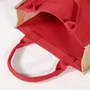 Bolso de Mano Patchwork de Algodón y Lino, Bolsa Tote Color Block de Lona de Yute con Bolsillo Interior de Almacenamiento, Logo Estampado y Asa Impresa