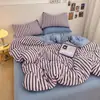 Listrado Liso Duas Cores Estilo Simples Algodão Lavado Conjunto de Quatro Peças Macio Amigo da Pele Capa de Edredom Individual Universal para Todas as Estações Dropshipping