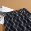 2025 Nova Saia de Outono de Cintura Alta com Fenda de Um Passo Moda Saia Longa Reta Xadrez Elegante Justa com Caimento