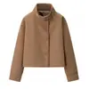 Fabricante Mayorista de Ropa para Mujer Transfronteriza 2025 Aliexpress Popular Chaqueta de Lana Elegante de Manga Larga con Cuello Alto de un Solo Botón