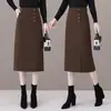 Falda lápiz de lana a la moda hecha a medida con abertura para mujer, nuevo modelo otoño 2026, de cintura alta, larga, abotonada, elegante
