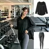 Conjunto de yoga ropa de fitness talla grande para mujeres de talla grande, top deportivo de yoga para correr, camiseta deportiva de secado rápido, sudadera larga con capucha para mujer