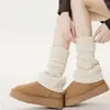 Meias de lã estilo japonês folgadas para outono e inverno, meias para panturrilha femininas, listras verticais grossas, punho dobrado, quentes, aquecedores de perna cinza, JK