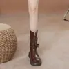 Botines de Moda hasta la Mitad de la Pantorrilla para Mujer Botines Cortos 2026 Estilo Versátil Elegante de Moda Botas Marrones Retro Estilo Vaquero Occidental Otoño/Invierno