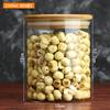 Frasco de vidrio NBT sellado con tapa de bambú, frasco de vidrio para almacenar condimentos, frasco de té, frasco de frutas secas, botella de vidrio