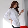Camisa Básica de Algodão Solta Tamanho Plus Size Feminina Estilo Coreano Comprimento Médio Forrada com Lã Gola Lapela Combina com Tudo Manga Curta Cor Sólida Camisa Branca