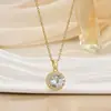 Lujo Ligero Nicho Clásico Redondo Circonita No Desvanecible Elegante Collar Cadena de Clavícula Versátil de Acero de Titanio para Mujer Joyería