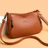 Bolsa Transfronteiriça de Couro Macio, Nova Bolsa Feminina de Couro Macio com Grande Capacidade, Bolsa de Ombro Versátil, Bolsa Transversal Feminina de Couro Macio com Múltiplas Camadas