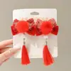 Grampo de Cabelo de Ano Novo Grampo Vermelho Festivo com Laço para Meninas Acessórios de Cabelo para o Ano Novo Chinês Hanfu Atacado de Pequenos Artigos Outono e Inverno