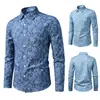 Novedad Otoño e Invierno Camisa para Hombre Amazon Estampado de Flor de Anacardo Retro Americano Mezclilla Manga Larga Top para Hombre