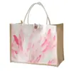 Bolsa Tote de Linho Impermeável em Estoque, Personalizável com Logo, Bolsa de Lona Pintada a Óleo, Bolsa de Compras de Lona Personalizada, Bolsa de Mão Ecológica