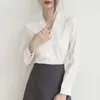 Camisa Blanca sin Cuello para Mujer, Top de Trabajo Antiarrugas, Estilo Otoño, Elegante, Gasa, Cuello en V, Profesional, Manga Larga