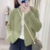 Nuevo suéter chaqueta de moda otoño e invierno, corte holgado, cuello redondo, color liso, cárdigan corto con diseño único, top de manga larga para mujer