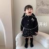 Conjunto Estilo Pequeno Chanel para Menina Ningli: Novo Cardigã de Malha com Laço e Saia de Bolo Floral da Moda para Primavera e Outono