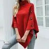 Capa tipo chal tejido de punto estilo europeo y americano, color liso, cuello alto, otoño/invierno 2025, elegante prenda exterior para commute, manga de tres cuartos