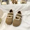 Zapatos Mary Jane Planos de Color Sólido Estilo Coreano Otoño e Invierno 2025 Nuevos Zapatos de Cordones Redondos de Estilo Japonés de Boca Baja con Velcro