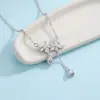 Collar con Borla de Lirio del Valle de Plata Pura 999 para Mujer, Lujo Ligero, Cadena de Clavícula de Nicho de Gama Alta con Colgante de Flor Pequeña Incrustada con Circonita