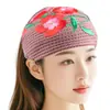 Novo Chapéu Lenço de Cabeça com Flores Feminino Chapéu Esportivo de Tricô Bolsa Feminina Adorno de Cabeça Outono e Inverno Quente Lavar Rosto Faixa de Cabelo Touca