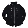 Chaqueta Retro Estilo Militar con Cuello Alto, Doble Fila de Botones Metálicos, Hombreras Negras, Cremallera, Corte Ajustado, Chaqueta Corta Punk de Trabajo