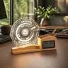 Presentes de Aniversário Corporativo Porta-Canetas de Madeira Maciça Feito Sob Medida Luminária de Mesa Acrílica Logotipo Personalizado Medidor de Temperatura e Umidade