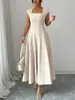 Ropa Europea y Americana para Mujer al por Mayor Transfronteriza Sitio Independiente de Amazon Nuevo Estilo Elegante Vestido Largo Vestido de Manga Corta con Cuello Cuadrado