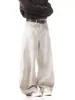 Jeans estilo americano vintage lavado velho sujo branco machete masculino e feminino solto reto perna larga casual moderno moderno